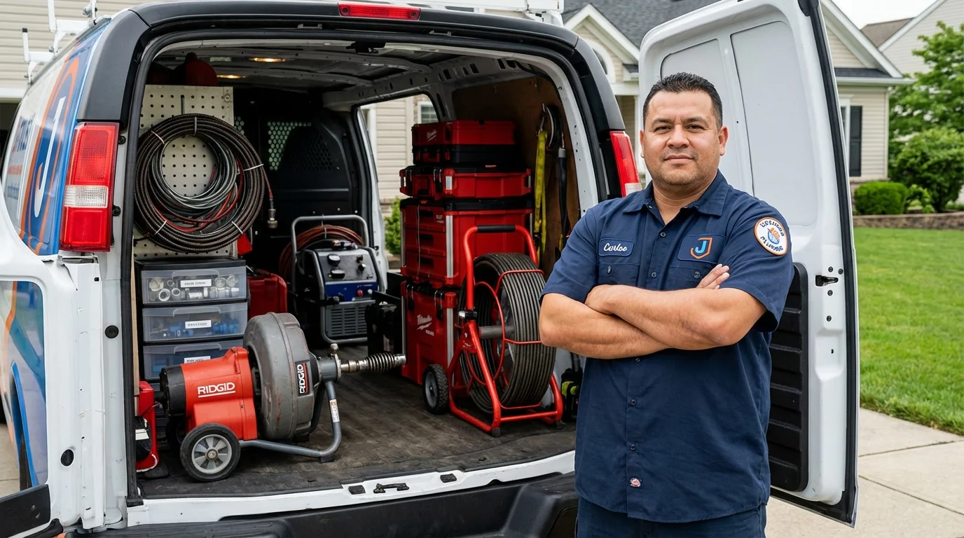 Professional drain cleaning equipment and Johns Plumbing LLC plumber in Albers